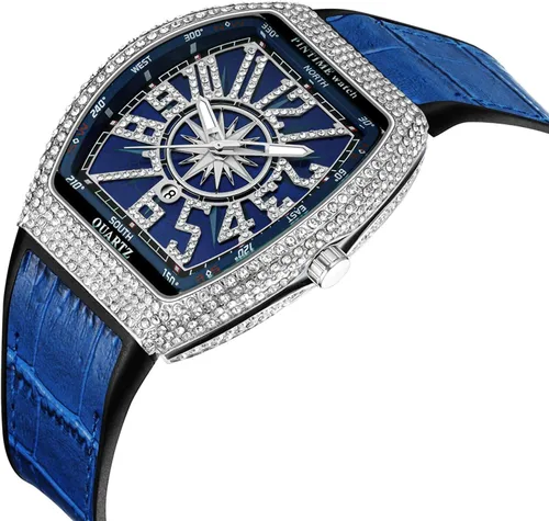 Vista 5 de Gosasa Reloj Tonneau único de moda para hombre con diamantes de imitación de cuarzo con correa de goma