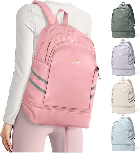 Vista 14 de coofay Mochila de gimnasio para mujer, bolsa de gimnasio con compartimento beige (A-Beige)