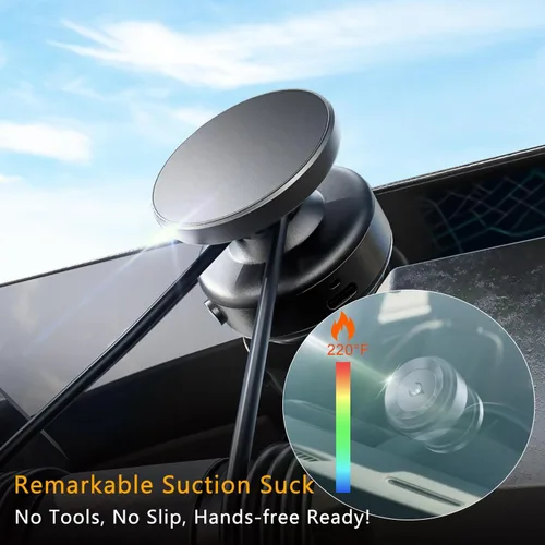Vista 3 de Soporte magnético de vacío eléctrico para teléfono, soporte de ventosa inteligente con sello automático con imán N55, soporte manos libres ajustable