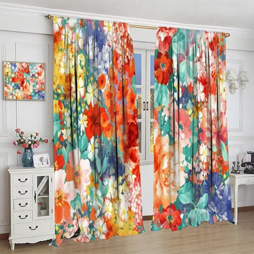 Vista 231 de Cortinas opacas con estampado de flores de cachemira, estampado de cachemira sobre fondo blanco, para decoración del hogar, cocina, restaurante