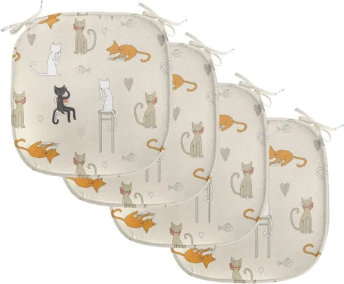 Vista 143 de Lunarable Cojín de asiento para silla de café, siluetas de taza de café expreso con frijoles fuente de cafeína, ilustración de bebidas gourmet