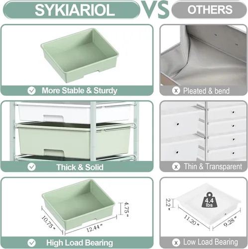 Vista 9 de SYKIARIOL Organizadores de Carrito de Manualidades con Cajón de Almacenamiento Rodante Utilitario con 4 Cajones y Puerta a Prueba de Polvo para Sala