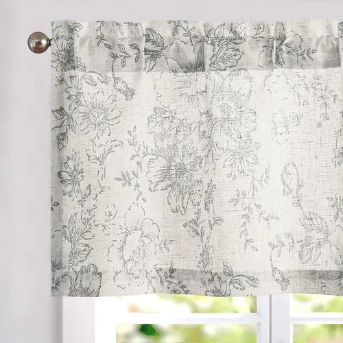 Vista 10 de Vangao Cenefas florales para ventanas verde bosque W50 X 16L 1 panel