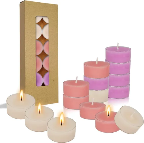 Vista 11 de Velas perfumadas hechas a mano, 12 velas redondas de velas de té de cera de abejas naturales, velas sin humo, para spa, decoración del hogar