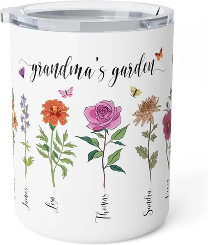 Vista 6 de Taza personalizada con aislamiento de flores del mes de nacimiento, taza personalizada para la abuela, taza del día de la madre, jardín