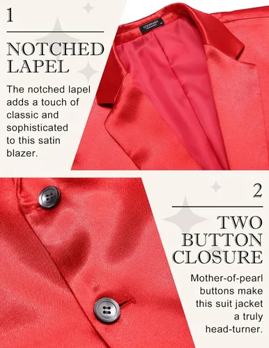 Vista 4 de COOFANDY Chaqueta de satén brillante con dos botones para hombre, chaqueta de esmoquin sedosa, para boda, baile de graduación, cena