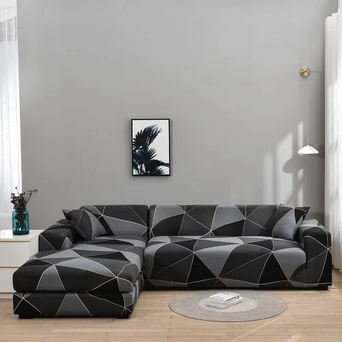 Vista 23 de LiveGo Funda de sofá en forma de L, 2 piezas, elástica y elástica de 3 plazas, protector de muebles con 4 fundas de almohada para sala de estar