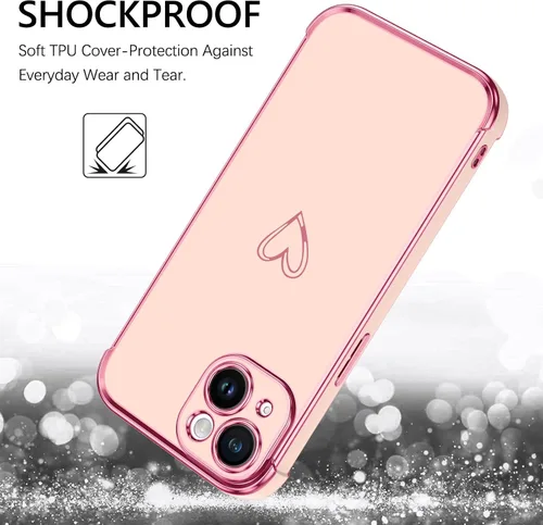Vista 8 de BENTOBEN Funda para iPhone 15 Plus, diseño de corazón de lujo, chapado en oro, delgada, flexible, TPU para parachoques, para mujeres, hombres