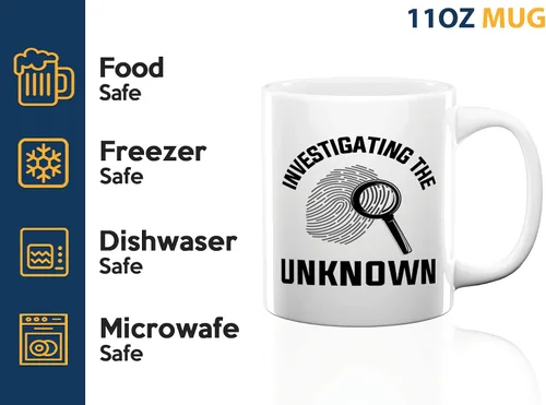 Vista 4 de Taza de café de detective de 11 onzas, color blanco - Investigando lo desconocido - oficial de policía policía patrulla detective sheriff aplicación