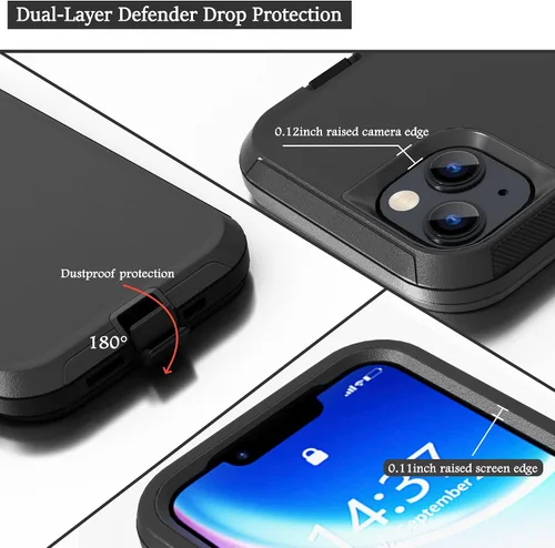 Vista 3 de Funda resistente para Apple iPhone 14 Plus, con clip para cinturón y soporte, resistente a prueba de golpes, funda protectora de cuerpo completo