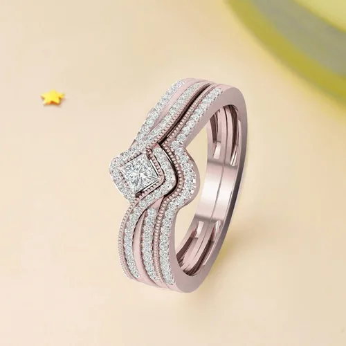 Vista 3 de Elegante anillo de circonita con incrustaciones para mujer, anillos de compromiso para novia, boda, boda, exquisita joyería para fiesta