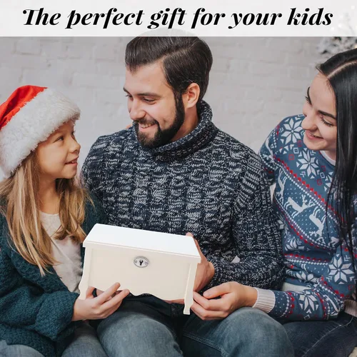 Vista 9 de Joyero musical de bailarina grande con patas blancas con espejo y cerradura para niñas, organizador de joyas para niños, caja musical