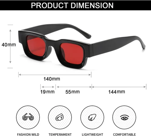 Vista 6 de EYLRIM Gafas de sol de marco cuadrado grueso para mujeres y hombres, lentes de sol polarizados rectangulares gruesos con protección UV400