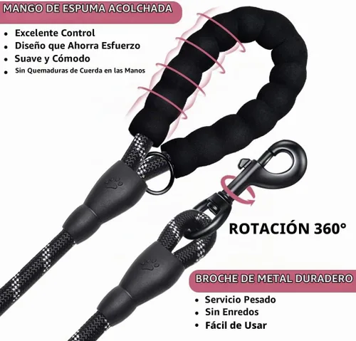 Vista 6 de COOYOO - Conjunto de 2 correas para perro de 5 pies, de alta resistencia, cómodo mango acolchado, correa reflectante para perros medianos y grandes
