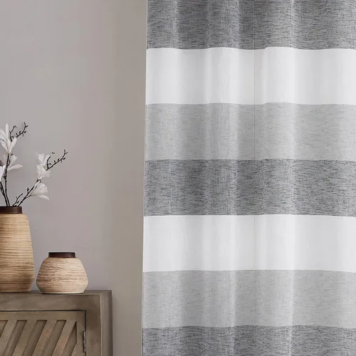 Vista 5 de Vision Home Cortinas traslúcidas a rayas gris y carbón, paneles de ventana de lino rústico de 63 pulgadas de largo, cortinas rústicas de filtrado