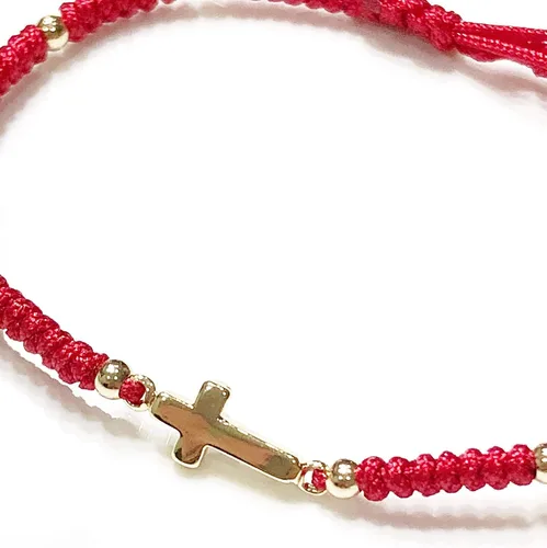 Vista 4 de Pulsera de cruz pequeña para mujer, pulsera de cuerda roja de protección