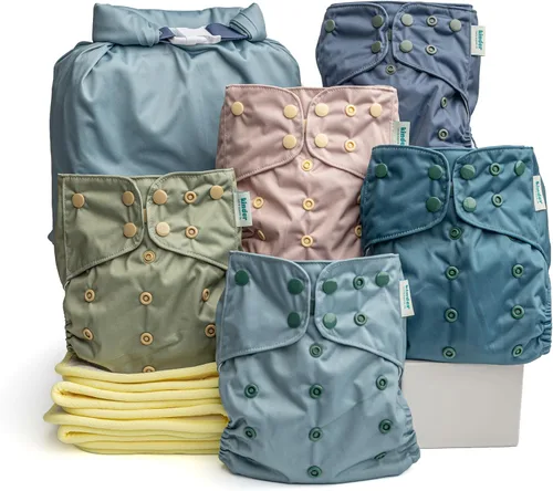 Vista 8 de Big Adventure Kinder - Juego de 5 pañales de tela reutilizables para bebé, estilo de bolsillo, jersey atlético que absorbe la humedad, insertos