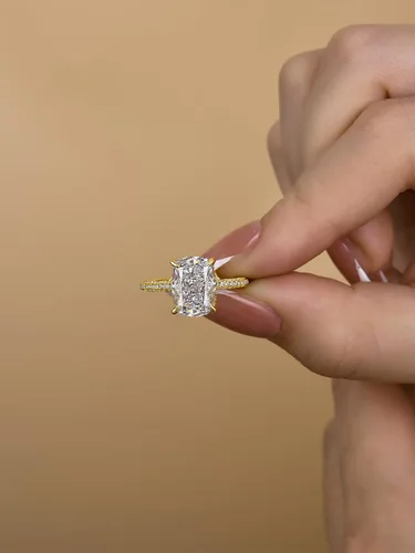 Vista 6 de RODIFFY Anillo de compromiso alargado de corte cojín de 4 CT/7CT para mujer, anillos de promesa de circonita cúbica de grado 5A de plata S925 4CT