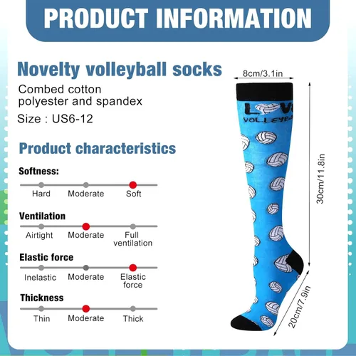Vista 3 de 5 pares de calcetines novedosos de voleibol, fútbol, sóftbol para mujeres y hombres, divertidos calcetines deportivos de serie alta, regalos