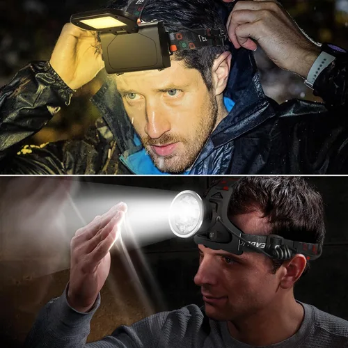 Vista 3 de Linterna de faro delantero, linterna LED recargable brillante, luz frontal impermeable con lámpara trasera para acampar al aire libre, correr