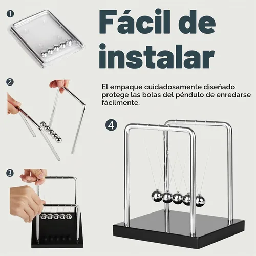 Vista 4 de Newtons Cradle Balance - Péndulo de 5 bolas, base de madera, base de madera, kit de juguetes para aliviar la calma de escritorio, decoración