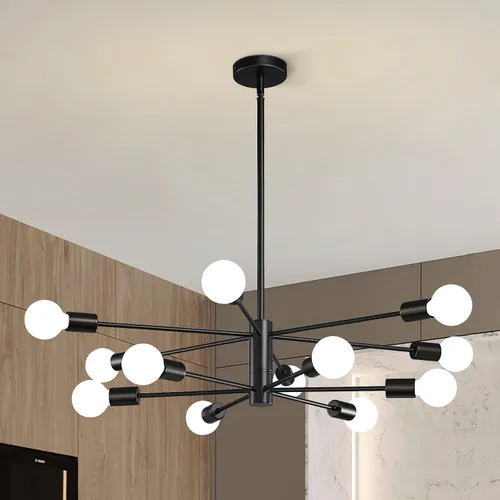 Vista 16 de KAISITE - Candelabro Moderno Sputnik - Candelabro de 6 Luces con Ajuste de Altura, Acabado en Negro y Oro para Cocina, Dormitorio y Vestíbulo