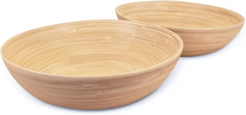 Vista 11 de LEXA Ensaladera de bambú hecha a mano de 12 pulgadas, cuenco de fruta grande de madera de 130 onzas para encimera de cocina, bambú negro, paquete