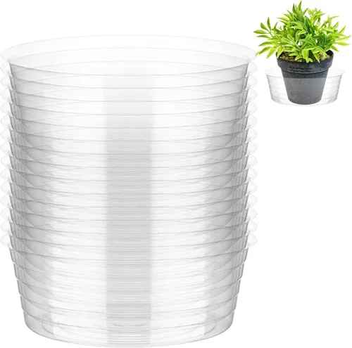 Vista 9 de Hoolerry Platillo de plástico transparente para plantas, bandeja de goteo profunda gruesa para macetas, bandejas de goteo profundo para el hogar