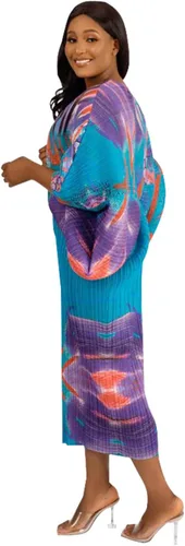 Vista 5 de Vestido sexy de fiesta de cóctel con mangas de murciélago y cuello en V profundo estampado con volantes