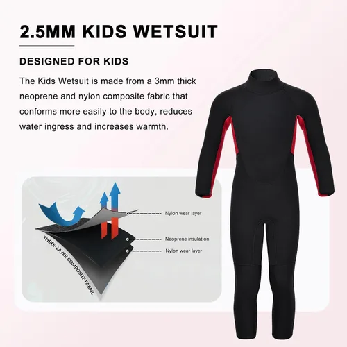 Vista 4 de Kids Full Wetsuit Toddler Boys Girls and Youth 2.5mm 3mm Neoprene Child Wet Suit Back Zipper Thermal Swimsuits for Diving Surfing Swimming Water