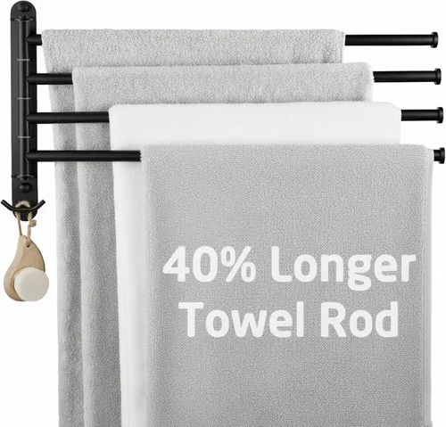 Vista 12 de KES Barra de Toallas para Baño de 13.8 Pulgadas, Montaje Basculante, Brazo Extensible, Soporte de Pared de 2 Brazos, Acero Inoxidable SUS304