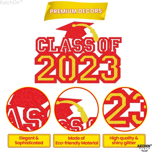 Vista 5 de KatchOn, Decoración para pastel de graduación con brillantina, enorme, 8 pulgadas, decoración de pastel de felicitaciones rojas de clase de 2023