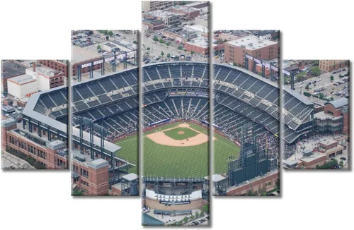 Vista 65 de Busch Stadium Baseball Home Decor St. Louis, Missouri Cityscape - Pósteres e impresiones artísticas de pared de 5 piezas de estadios de béisbol