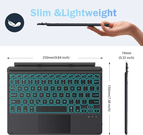 Vista 3 de MoKo Teclado para Surface Go 4 2023/ Go 3 2021/ Go 2 2020 / Go 2018, negro