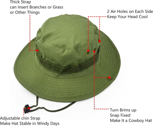 Vista 3 de Sombrero de protección solar de ala ancha para exteriores, clásico estilo militar de combate de EE. UU., gorra de sol para pesca, caza, campamento