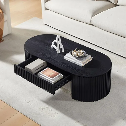 Vista 23 de KEVINSPACE W39.37 Mesa de centro ovalada para sala de estar Casa Moderna Mesa de café con diseño Patas de mesa de centro de madera Mesa de té 39.37