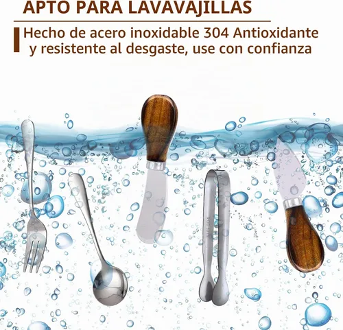 Vista 4 de Accesorios de embutidos (20 unidades), esparcidores de queso para tabla de embutidos, mini cucharas de servir, tenedores y mini pinzas para servir