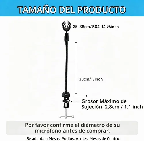 Vista 2 de Soporte de micrófono de cuello de cisne flexible Soporte de micrófono