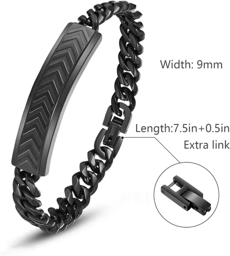 Vista 2 de Pulseras para hombre, acero inoxidable, cierre plegable, cadena cubana, pulsera para hombre