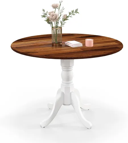 Vista 9 de Mesa de comedor redonda para 4, mesa de cocina rústica con mesa de 40 pulgadas, patas curvadas de caballete, mesa de tulipán de madera de goma, mesa