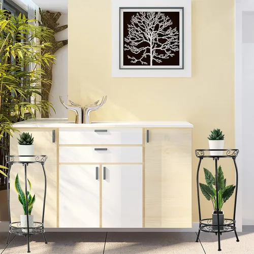 Vista 4 de Kavlium Paquete de 2 Soportes para Plantas de Interior y Exterior, Soportes Altos de Metal Negro Resistentes al Óxido y Estables, Estante
