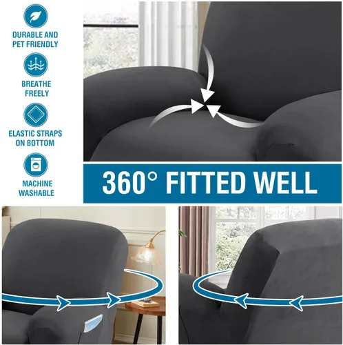 Vista 5 de H.VERSAILTEX Fundas para sillas reclinables de vellón mejoradas, funda elástica y lavable, 1 pieza, protector de muebles para mascotas, fundas Gris
