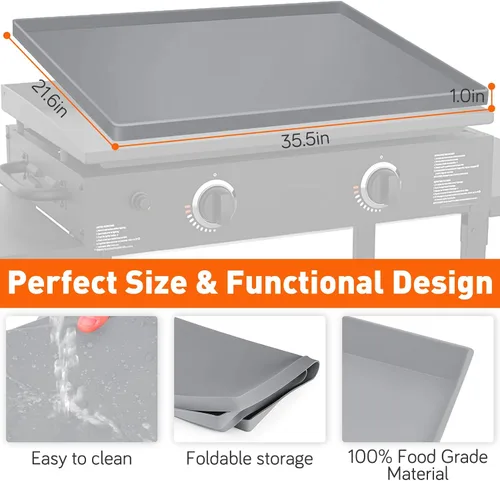Vista 3 de Wohbay Tapete rectangular de silicona de grado alimenticio de 28 pulgadas, protege la superficie de la plancha, color gris