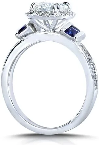 Vista 4 de Kobelli Anillo de compromiso Moissanita de corte redondo y zafiro 1 35 CTW Oro blanco de 14 k