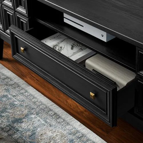 Vista 5 de Modway Samos - Soporte retro para TV de 59 pulgadas con patrón geométrico en negro, mueble consola de TV vintage con almacenamiento y organización