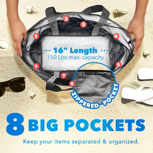Vista 3 de Dejaroo Bolsa de playa de malla ligera, para juguetes y elementos esenciales de vacaciones