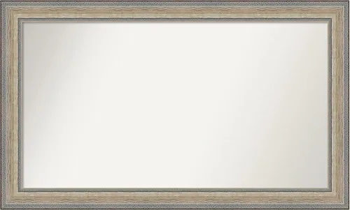 Vista 319 de Amanti Art Espejo de baño plateado para sobre el fregadero, 28 x 37 pulgadas, elegante espejo rectangular de peltre cepillado, marco de madera