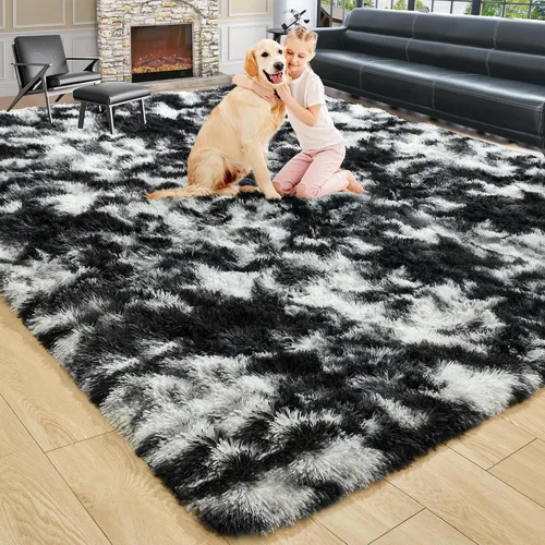 Vista 90 de Noahas Alfombras de Área Grandes y Esponjosas de 5x8 pies para Sala de Estar y Dormitorio, Alfombra Gruesa de Pelo Largo Beige y Blanca, Alfombra
