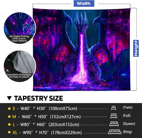 Vista 6 de ADDWel Tapiz de luz negra con dragón, tapiz genial de dragón malvado que brilla en la oscuridad, pósteres de luz negra reactivos a UV para colgar