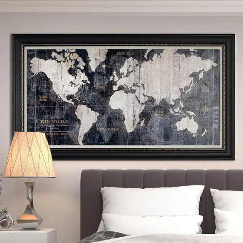 Vista 12 de Lienzo enmarcado para pared, diseño de mapa del viejo mundo azul